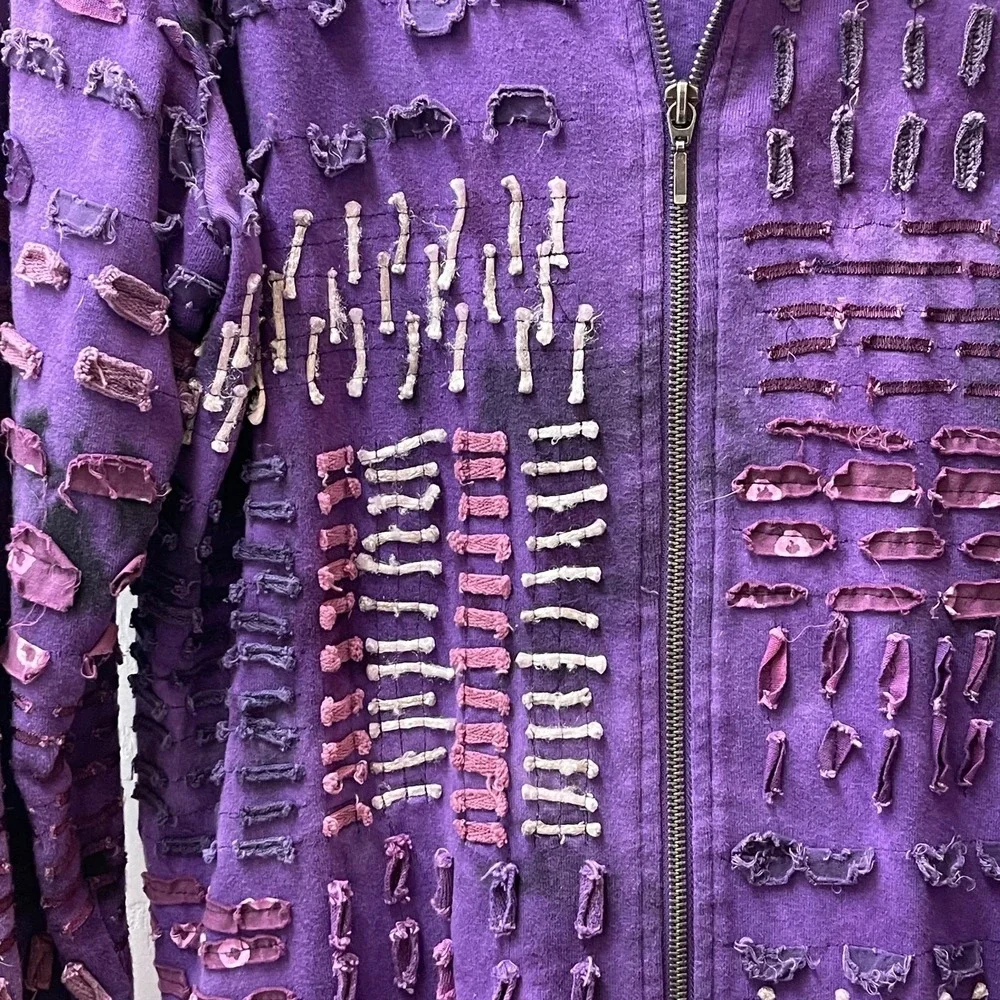 Chico's Women's Medium Purple Textured Ribbon-Loop Full Zip Jacket Boho‎ Art